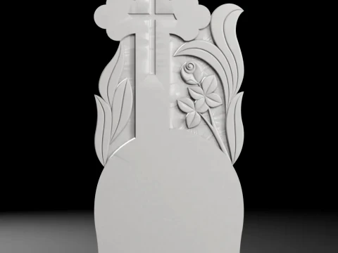 Cross with Rays and Rose - Tombstone STL for CNC 500x1200mm 3D Print Model