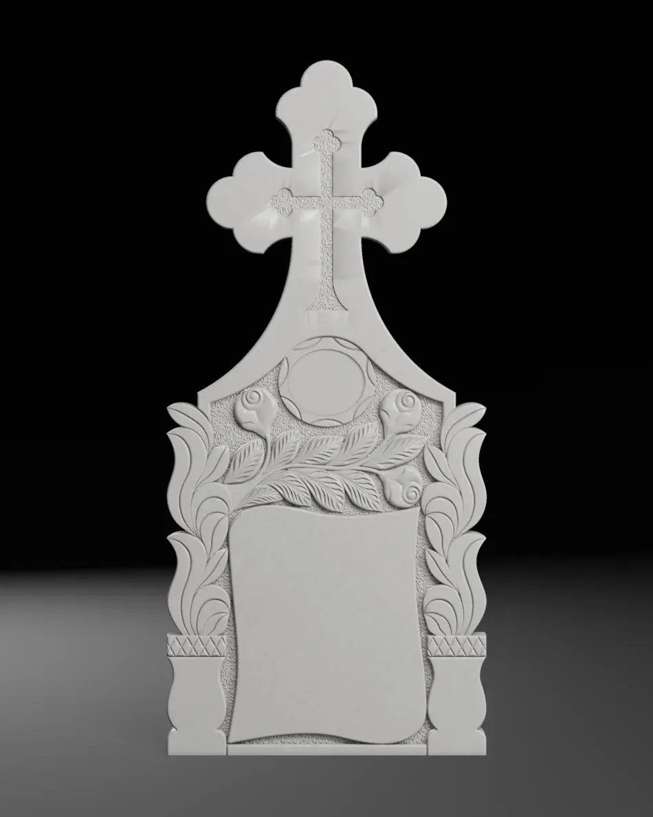 Cross with Roses and Leaves - Tombstone STL for CNC 600x1300mm 3D Print Model .c4d .max .obj .3ds .fbx .stl .blend 