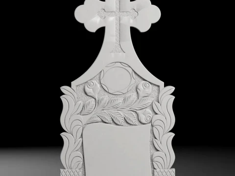 Cross with Roses and Leaves - Tombstone STL for CNC 600x1300mm 3D Print Model