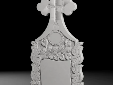 Cross with Roses and Leaves - Tombstone STL for CNC 600x1300mm 3D Print Model