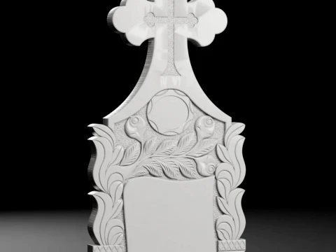 Cross with Roses and Leaves - Tombstone STL for CNC 600x1300mm 3D Print Model