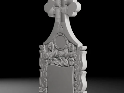 Cross with Roses and Leaves - Tombstone STL for CNC 600x1300mm 3D Print Model