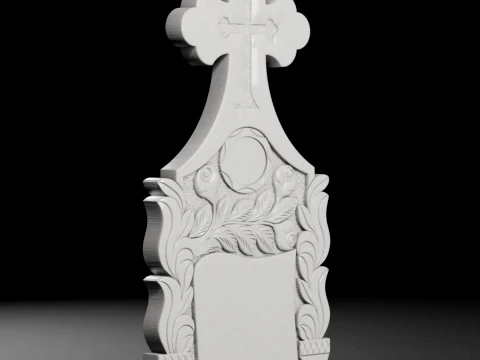 Cross with Roses and Leaves - Tombstone STL for CNC 600x1300mm 3D Print Model