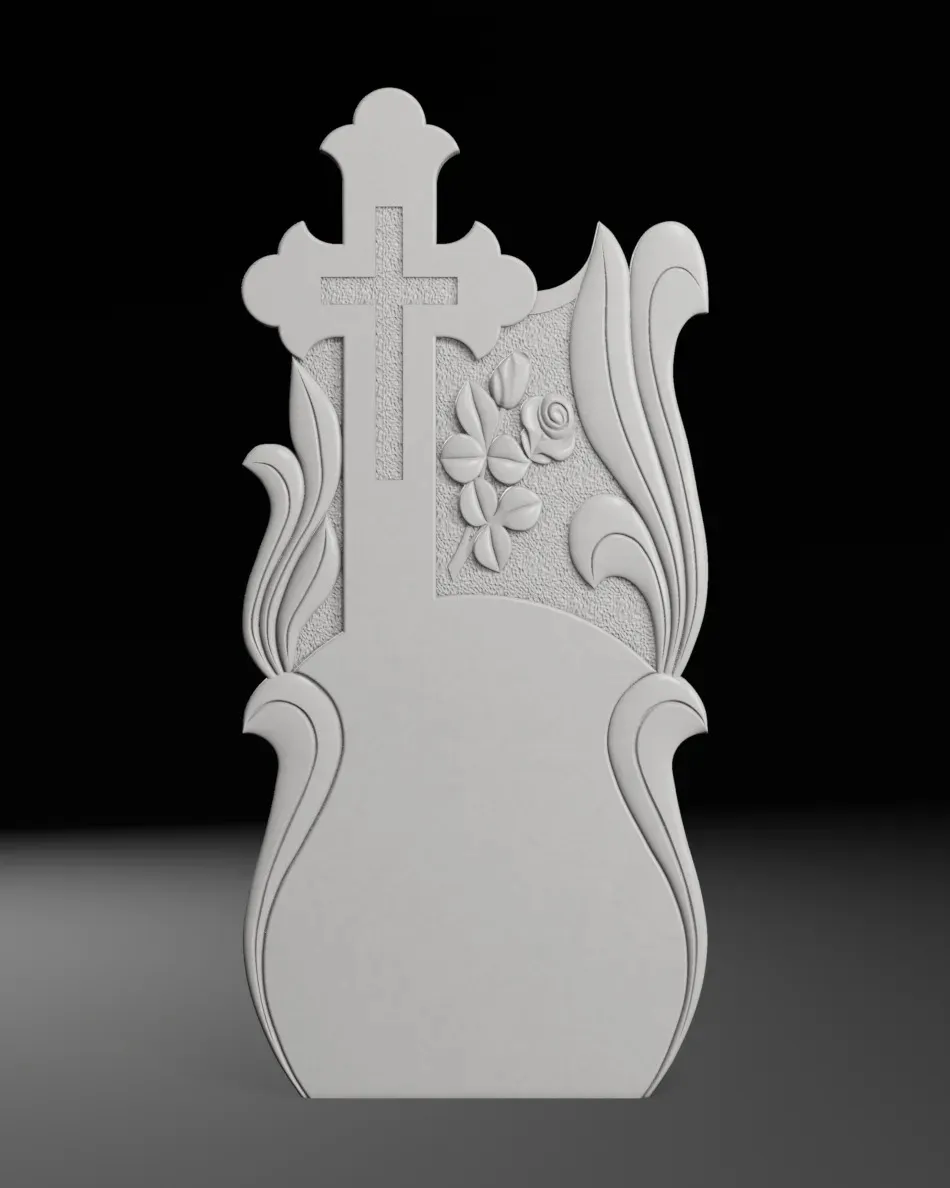 Cross with Rose and Leaves - Tombstone STL for CNC 600x1300mm 3D Print Model .c4d .max .obj .3ds .fbx .stl .blend 
