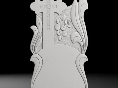 Cross with Rose and Leaves - Tombstone STL for CNC 600x1300mm 3D Print Model
