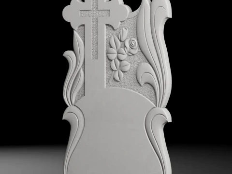 Cross with Rose and Leaves - Tombstone STL for CNC 600x1300mm 3D Print Model