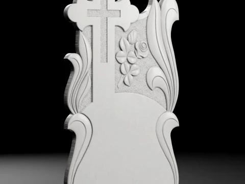 Cross with Rose and Leaves - Tombstone STL for CNC 600x1300mm 3D Print Model