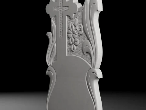Cross with Rose and Leaves - Tombstone STL for CNC 600x1300mm 3D Print Model