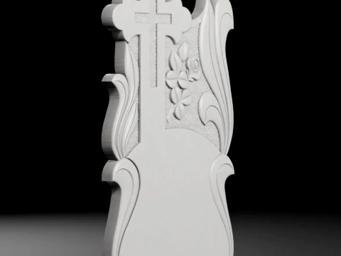 Cross with Rose and Leaves - Tombstone STL for CNC 600x1300mm 3D Print Model