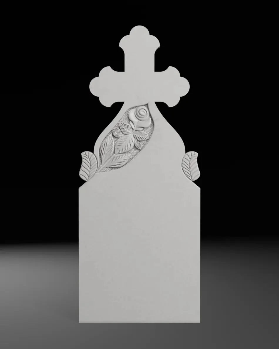 Semi-Trefoil Cross with Rose and Leaves - Tombstone STL for CNC 3D Print Model .c4d .max .obj .3ds .fbx .stl .blend 
