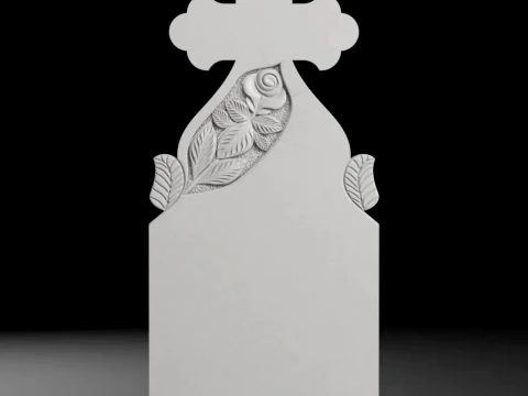 Semi-Trefoil Cross with Rose and Leaves - Tombstone STL for CNC 3D Print Model