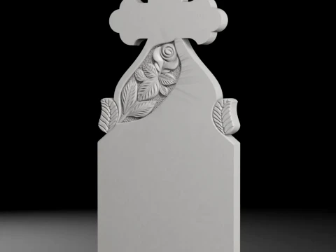 Semi-Trefoil Cross with Rose and Leaves - Tombstone STL for CNC 3D Print Model
