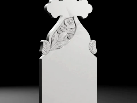 Semi-Trefoil Cross with Rose and Leaves - Tombstone STL for CNC 3D Print Model