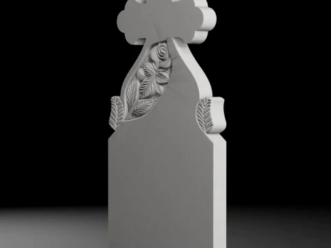 Semi-Trefoil Cross with Rose and Leaves - Tombstone STL for CNC 3D Print Model