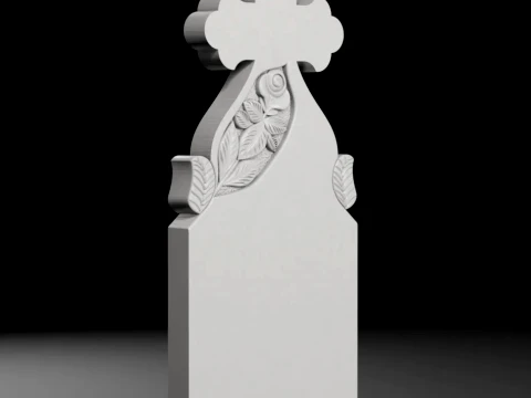 Semi-Trefoil Cross with Rose and Leaves - Tombstone STL for CNC 3D Print Model