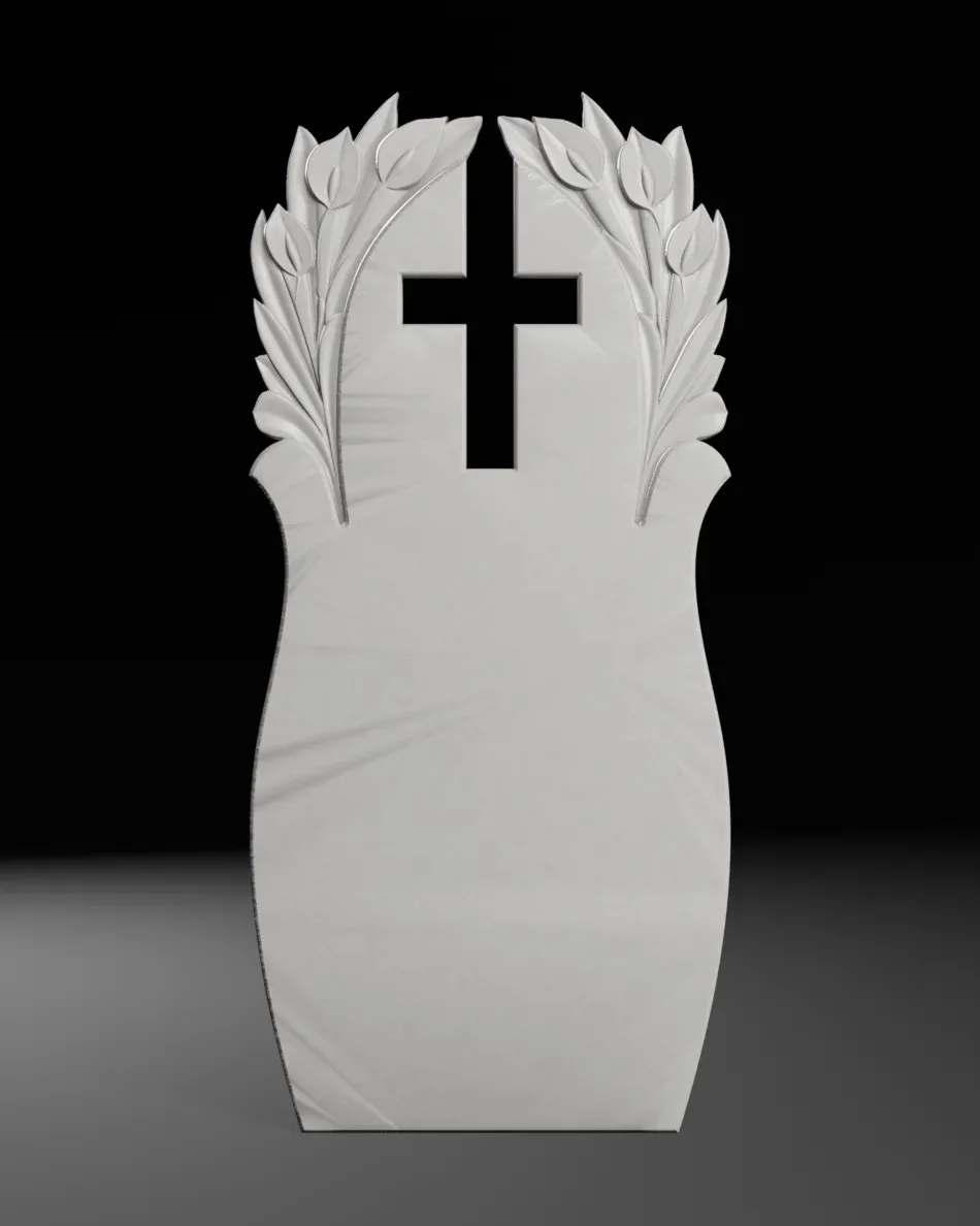 Cross with Lilies - Tombstone STL for CNC 600x1300mm 3D Print Model .c4d .max .obj .3ds .fbx .stl .blend 