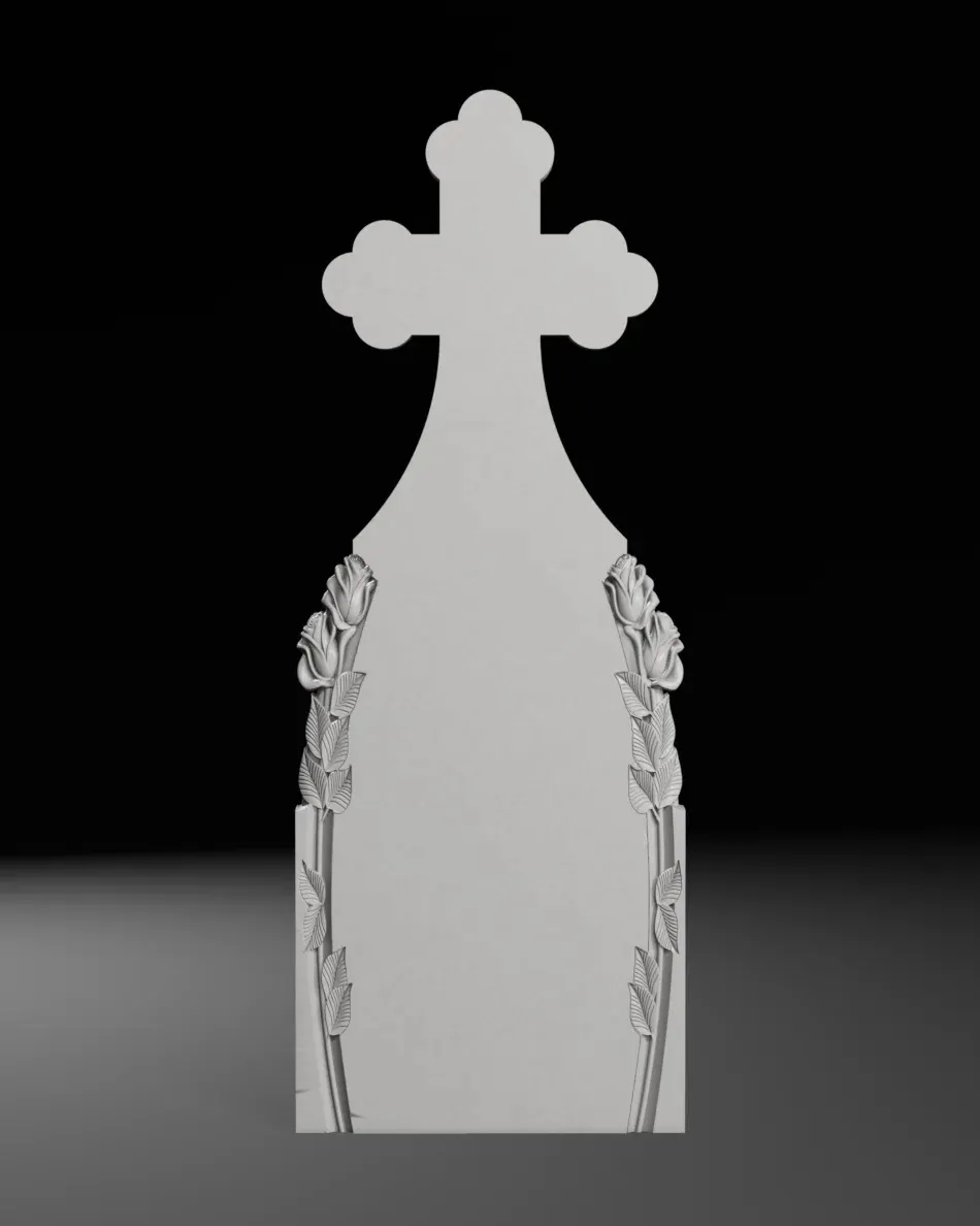 Trefoil Cross with Roses - Tombstone STL for CNC 450x1200mm 3D Print Model .c4d .max .obj .3ds .fbx .stl .blend