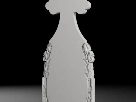 Trefoil Cross with Roses - Tombstone STL for CNC 450x1200mm 3D Print Model