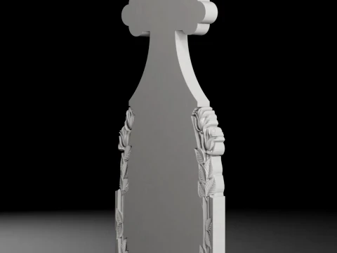Trefoil Cross with Roses - Tombstone STL for CNC 450x1200mm 3D Print Model