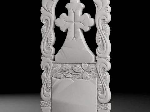 Arched Cross with Book - Tombstone STL for CNC 600x1300mm 3D Print Model