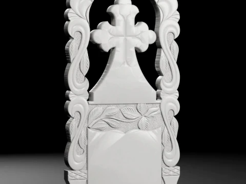 Arched Cross with Book - Tombstone STL for CNC 600x1300mm 3D Print Model