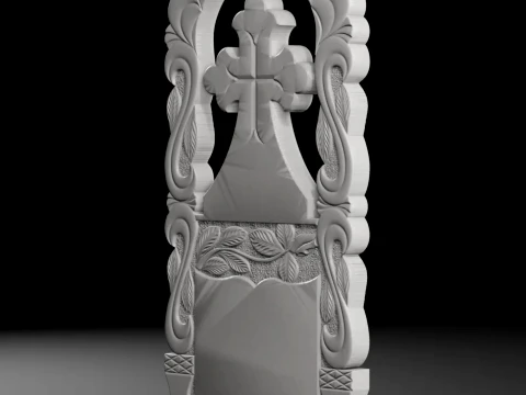 Arched Cross with Book - Tombstone STL for CNC 600x1300mm 3D Print Model