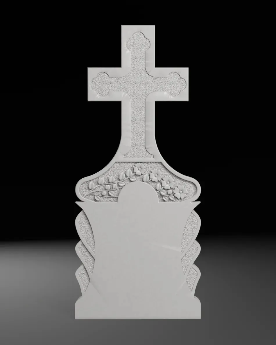 Straight Cross with Flowers - Tombstone STL for CNC 600x1400mm 3D Print Model .c4d .max .obj .3ds .fbx .stl .blend
