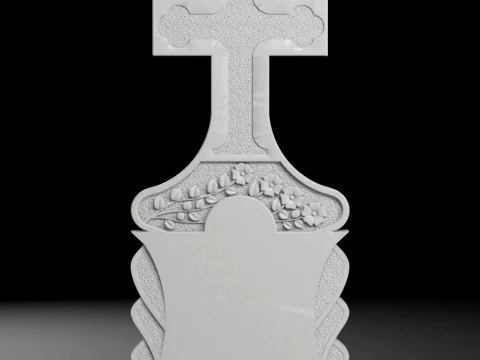 Straight Cross with Flowers - Tombstone STL for CNC 600x1400mm Modelo de Impressão 3D