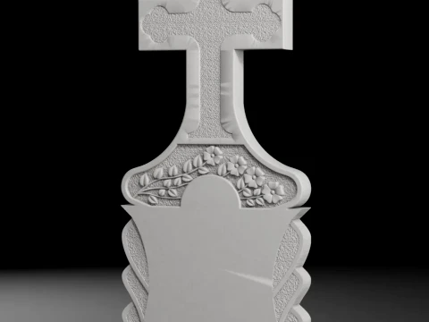 Straight Cross with Flowers - Tombstone STL for CNC 600x1400mm 3D Print Model