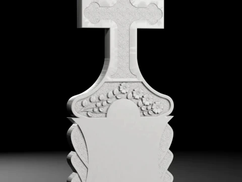 Straight Cross with Flowers - Tombstone STL for CNC 600x1400mm 3D Print Model
