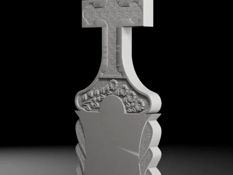 Straight Cross with Flowers - Tombstone STL for CNC 600x1400mm 3D Print Model