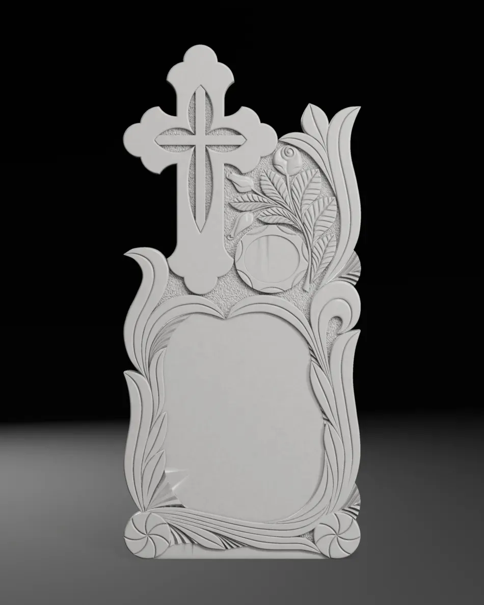 Cross with Rays and Roses - Tombstone STL for CNC 600x1300mm 3D Print Model .c4d .max .obj .3ds .fbx .stl .blend 