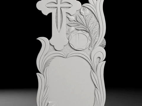 Cross with Rays and Roses - Tombstone STL for CNC 600x1300mm 3D Print Model