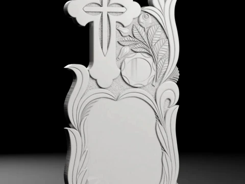 Cross with Rays and Roses - Tombstone STL for CNC 600x1300mm 3D Print Model
