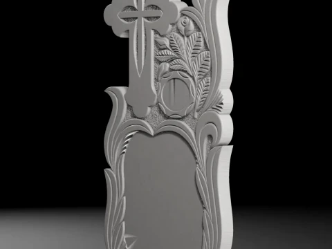 Cross with Rays and Roses - Tombstone STL for CNC 600x1300mm 3D Print Model