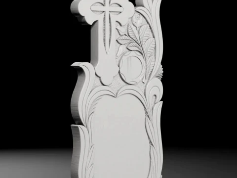 Cross with Rays and Roses - Tombstone STL for CNC 600x1300mm 3D Print Model