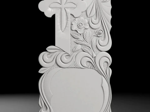 Cross with Leaves and Rays - Tombstone STL for CNC 600x1300x60mm Model do druku 3D
