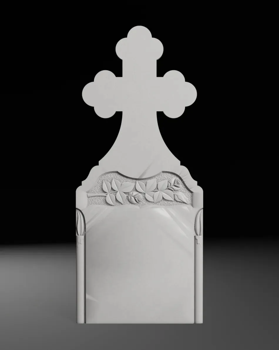 Trefoil Cross with Rose and Book - Tombstone STL for CNC 3D Print Model .c4d .max .obj .3ds .fbx .stl .blend 