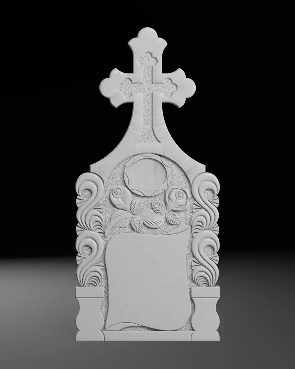 Cross with Roses and Rays - Tombstone STL for CNC 600x1300mm 3D Print Model .c4d .max .obj .3ds .fbx .stl .blend 