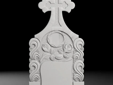 Cross with Roses and Rays - Tombstone STL for CNC 600x1300mm 3D Print Model