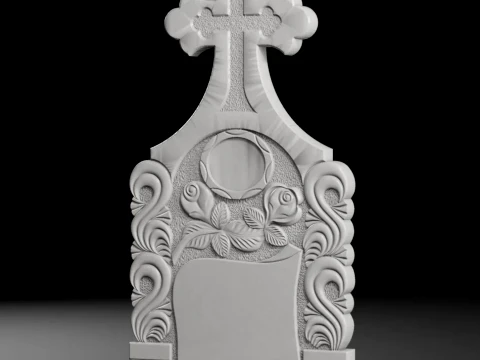 Cross with Roses and Rays - Tombstone STL for CNC 600x1300mm 3D Print Model