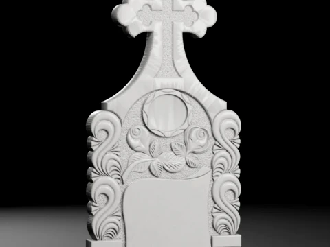 Cross with Roses and Rays - Tombstone STL for CNC 600x1300mm 3D Print Model