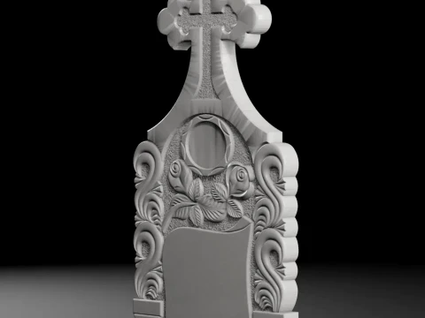 Cross with Roses and Rays - Tombstone STL for CNC 600x1300mm 3D Print Model
