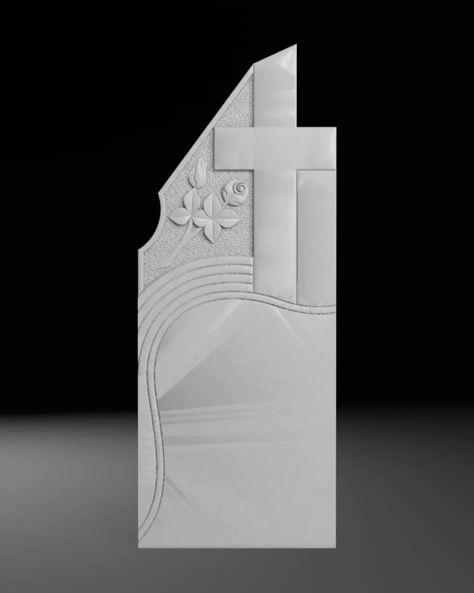 Straight Cross with Leaves and Roses Tombstone STL 500x1200mm V3 3D Print Model .c4d .max .obj .3ds .fbx .stl .blend 