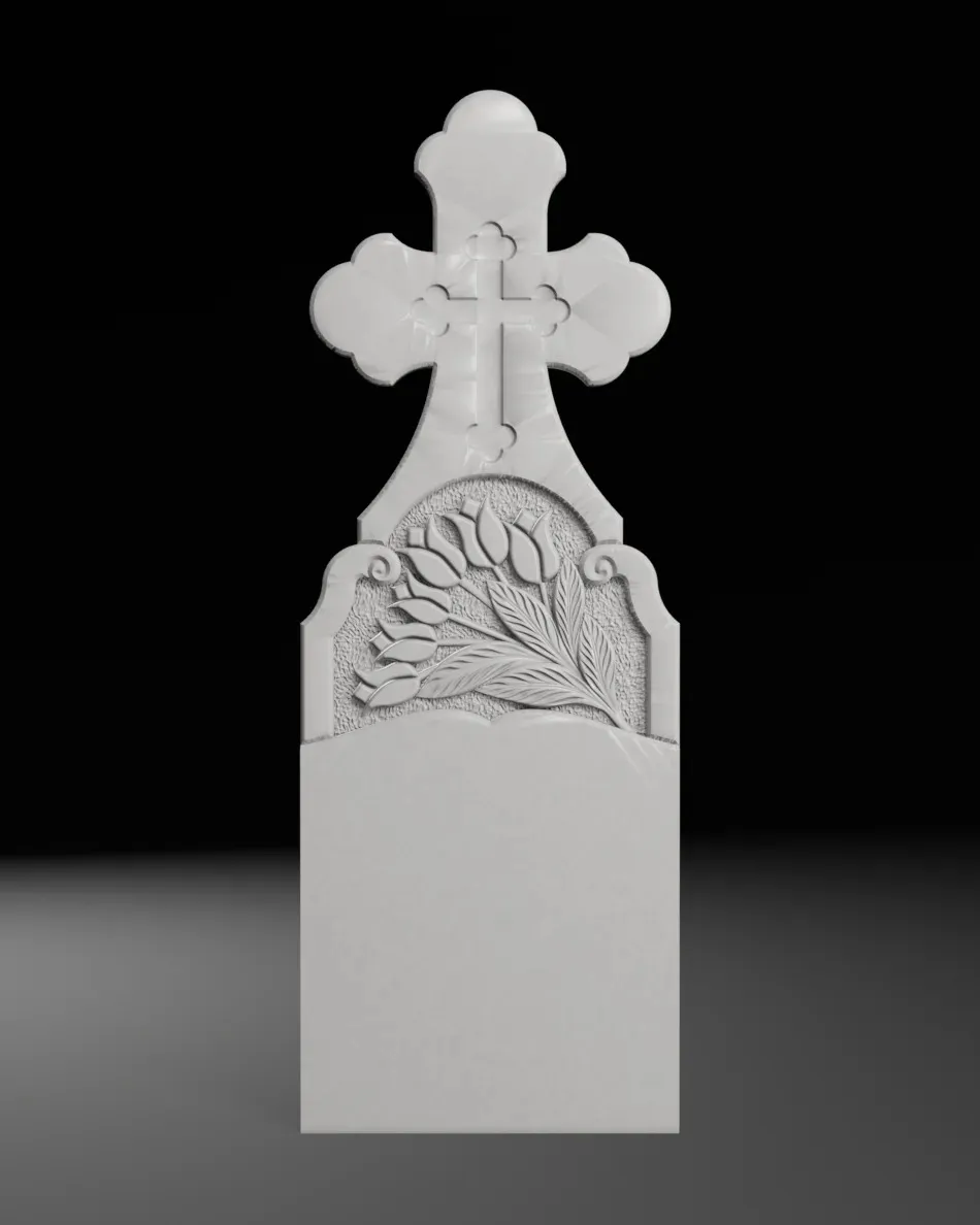 Semi-Trefoil Cross with Bouquet - Tombstone STL for CNC 3D Print Model .c4d .max .obj .3ds .fbx .stl .blend 