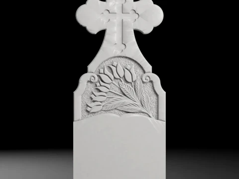 Semi-Trefoil Cross with Bouquet - Tombstone STL for CNC Modelo de Impressão 3D