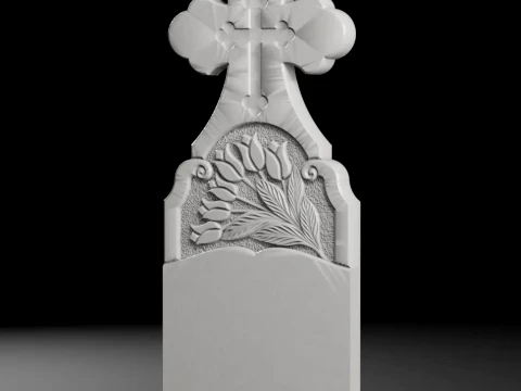 Semi-Trefoil Cross with Bouquet - Tombstone STL for CNC 3D Print Model