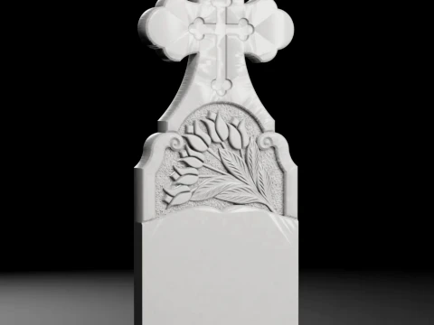 Semi-Trefoil Cross with Bouquet - Tombstone STL for CNC 3D Print Model