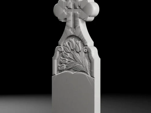 Semi-Trefoil Cross with Bouquet - Tombstone STL for CNC 3D Print Model