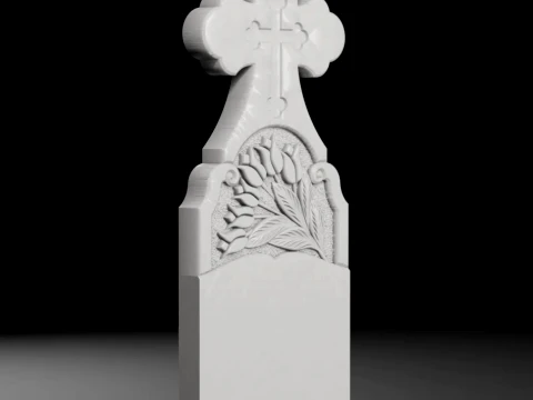 Semi-Trefoil Cross with Bouquet - Tombstone STL for CNC 3D Print Model